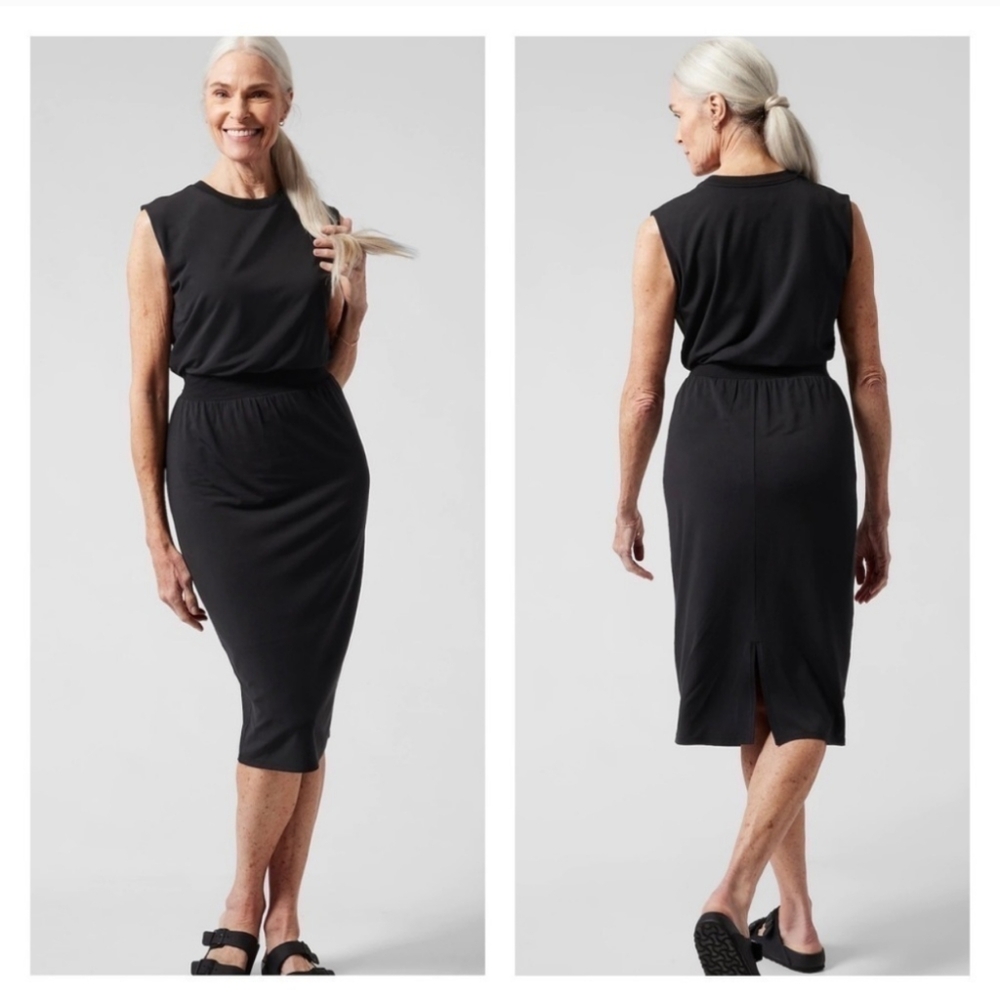 Athleta Santorini Cinch Knit Tank Dress Midi
Black Size M Medium Stretch